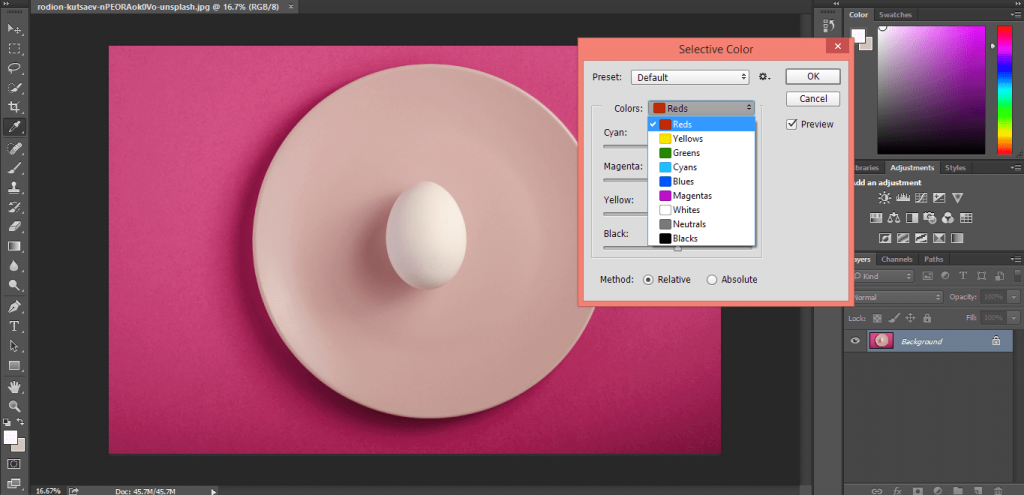 How to change background color in photoshop 24